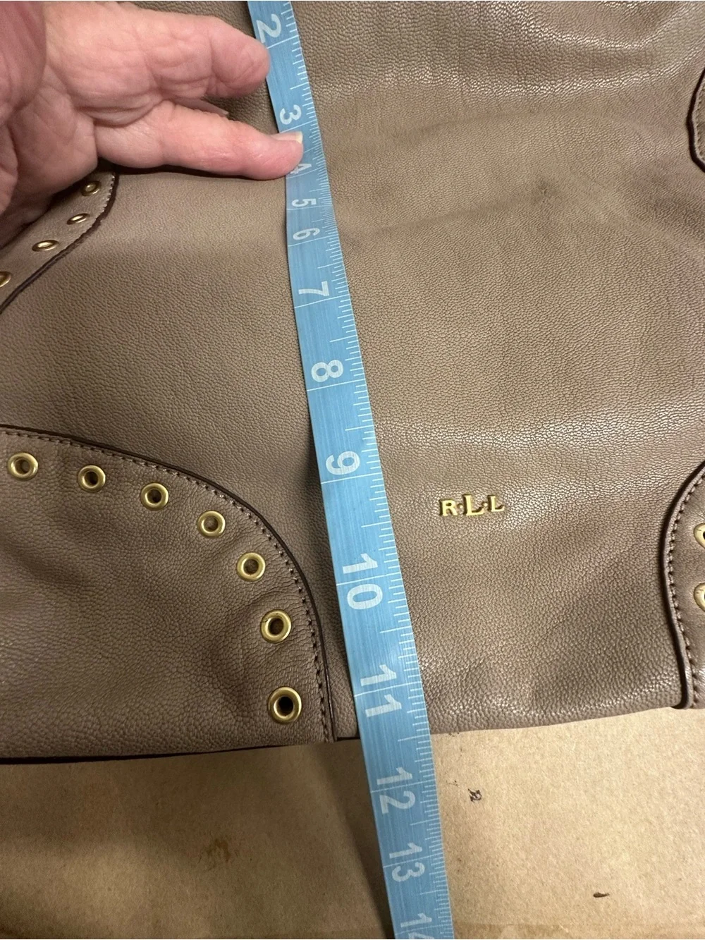 Ralph Lauren Brown Taupe Leather Hobo with Grommet Detail